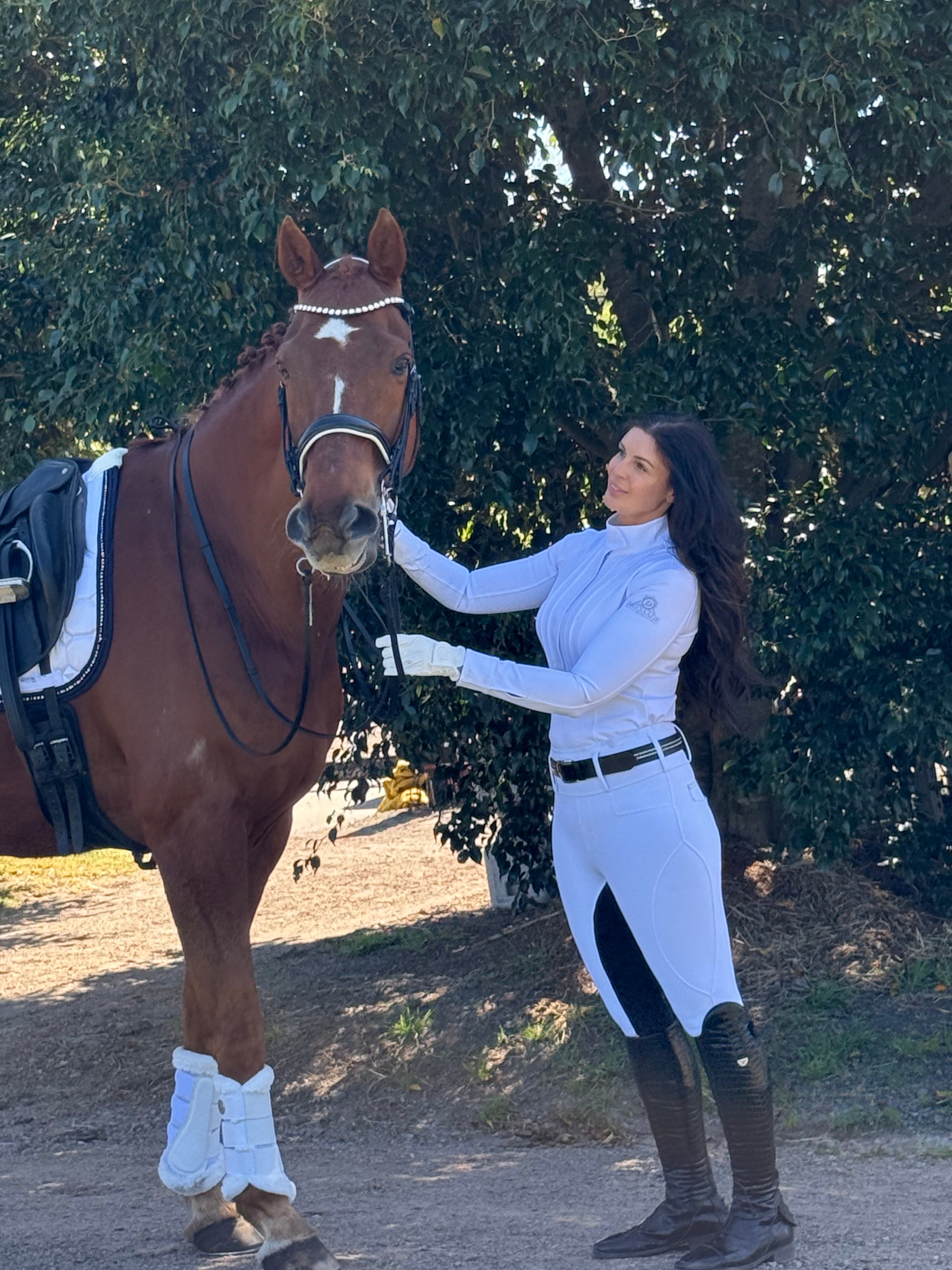 Equestrian Competition tights -Premium competition white tights with Black swirl seat  The CHLOE Black